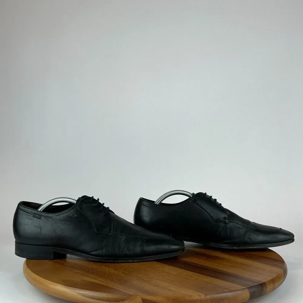 Mens Hugo Boss Black Leather‎ Almond Toe Oxford Dress Shoes Size 9 M GUC